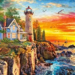 New ⌛ Buffalo Games 300 Pieces Rocky Cliff Lighthouse 😀