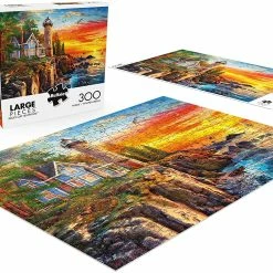 New ⌛ Buffalo Games 300 Pieces Rocky Cliff Lighthouse 😀 -BEACH & OCEAN Puzzles Shop 079346025831 O