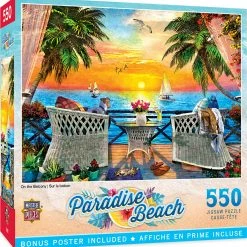Coupon ✨ MasterPieces 550 Pieces On The Balcony 🤩 -BEACH & OCEAN Puzzles Shop 705988322433 b3d
